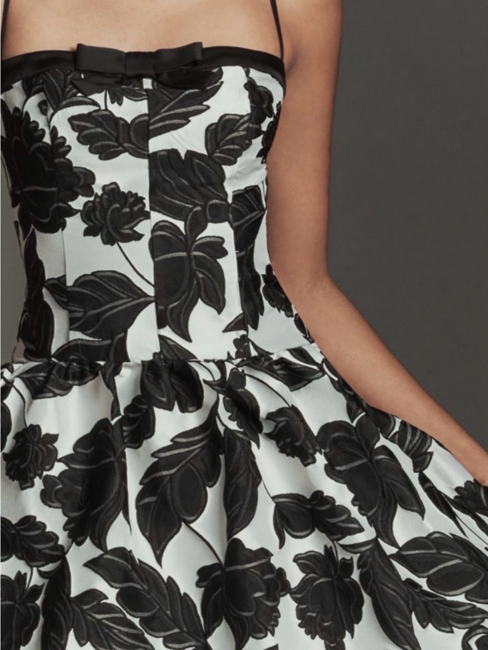 NWT Anthropologie Maeve Jacquard Strapless Black & White Floral Drop Waist Dress